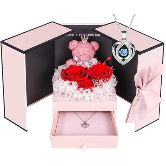 ADDWel Preserved Rose Gifts for Her, Forever Real Flowers with Sterling Silver - Picture 7 of 7